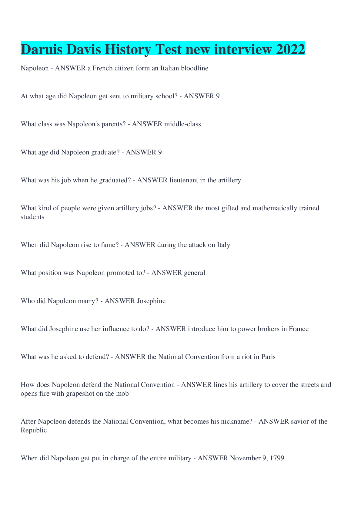 Preview image of Daruis Davis History Test new interview 2022 document